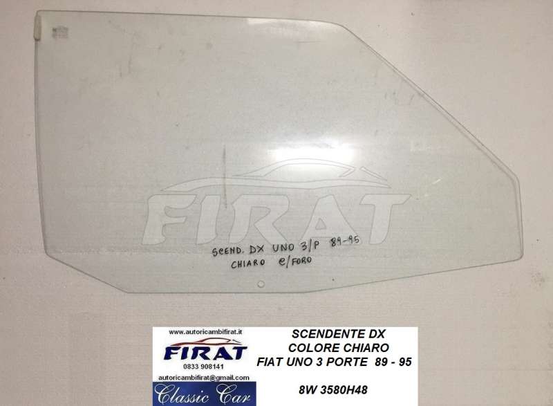 VETRO SCENDENTE FIAT UNO 3 PORTE 89 - 95 DX CHIARO
